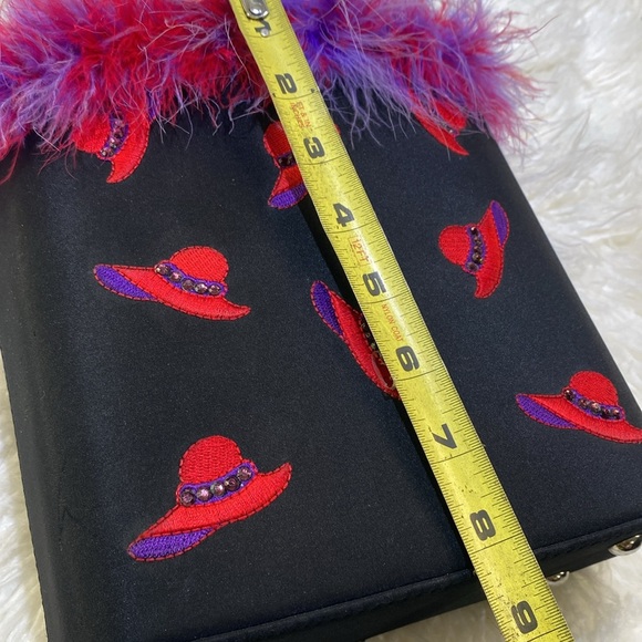 ❤️💜 -Red & Purple Hats Red Feather Trim Purse-💜❤️ - Picture 6 of 8